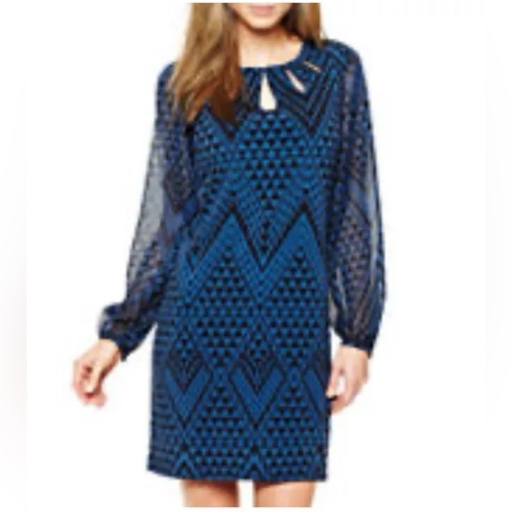 Danny & Nicole  Women’s Blue/Black  Sheath Dress Long Sleeve Dress XL‎
